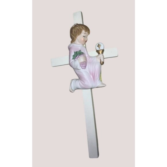 Girl's First Communion Confirmation Cross Fine Porcelain By Roman, Inc. vintage - Picture 7 of 7